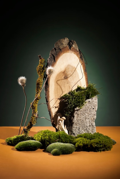 Foto alge e muschio in studio natura morta