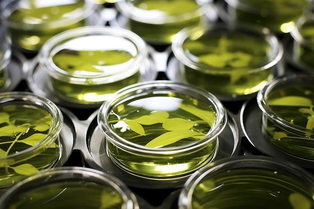 Foto ricerca sulle alghe in piatti di petri per la produzione di biocarburanti