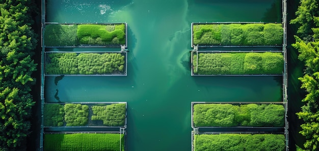 Foto algenbiobrandstofboerderijen die groene energie produceren vaste achtergrondkleur