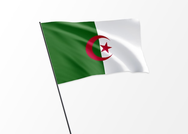 孤立した背景に高く飛んでいるアルジェリアの旗 アルジェリア独立記念日