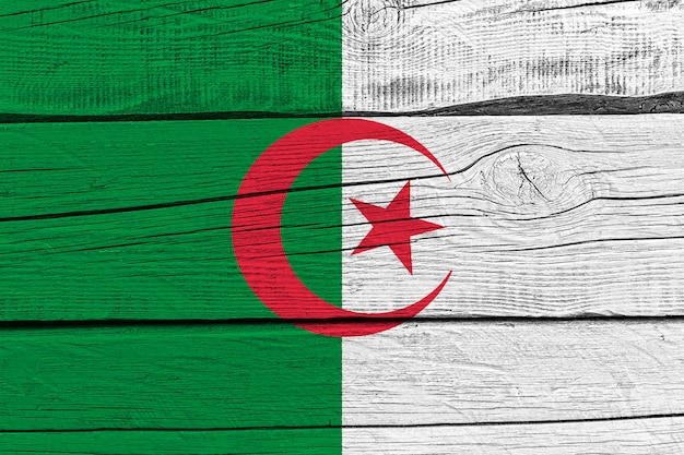 Algeria flag painted on old wood plank