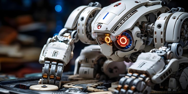 Photo algorithms coded into robots improve precision and functionality of robotic systems concept robotics algorithm development precision engineering automation technology robotics programming