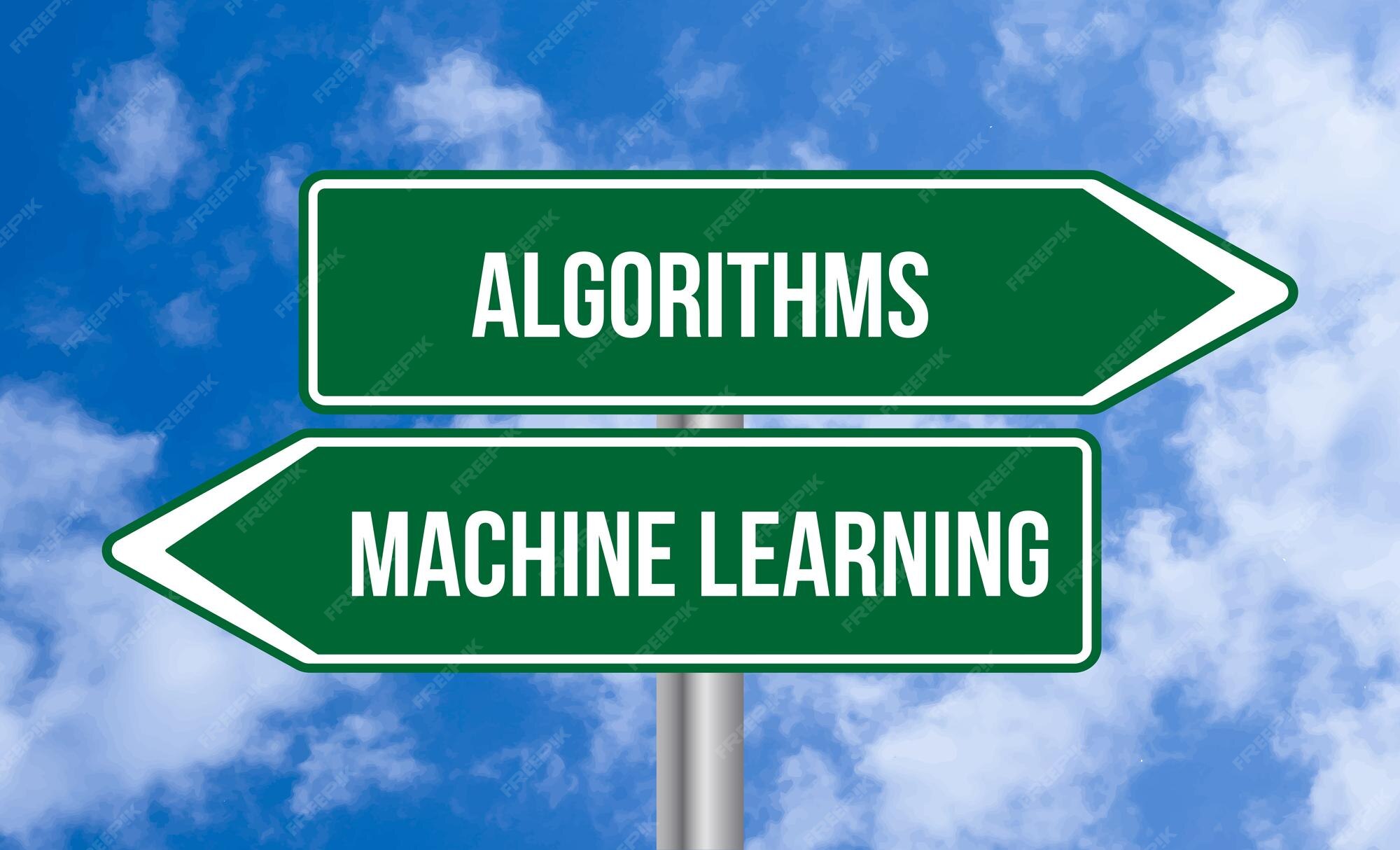 Premium Photo | Algorithms or machine learning road sign on cloudy sky ...