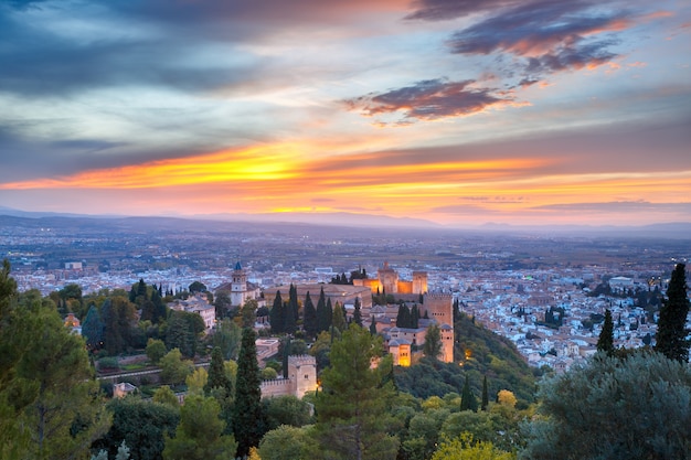 Alhambra at sunset in Granada, Andalusia, Spain