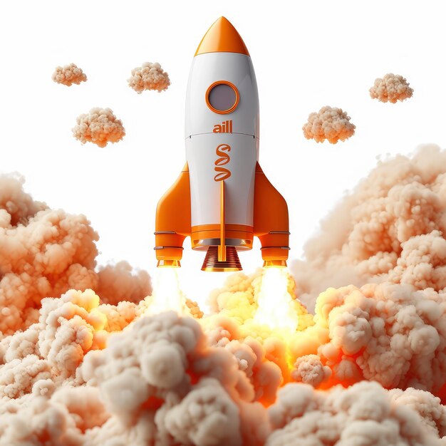 Photo alibaba logo against rocket mockup editorial 3d illustration