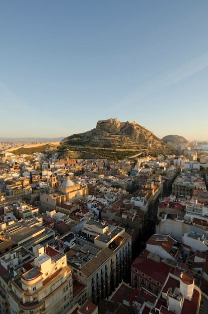 Alicante Old Quarter with castle of Santa Barbara Alicante Spain