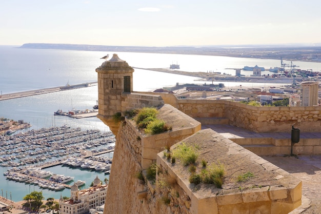 Alicante Santa Barbara castle with panoramic aerial view at the famous touristic city in Costa Blanca, Spain