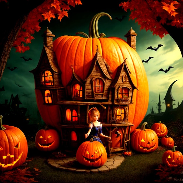 Alice and the pumpkin house Halloween