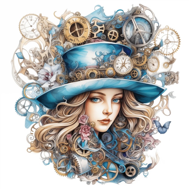 Photo alice in wonderland in steampunk style illustration