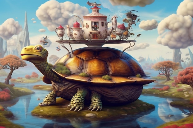 Alice in Wonderland Surrealism Turtle Generative AI