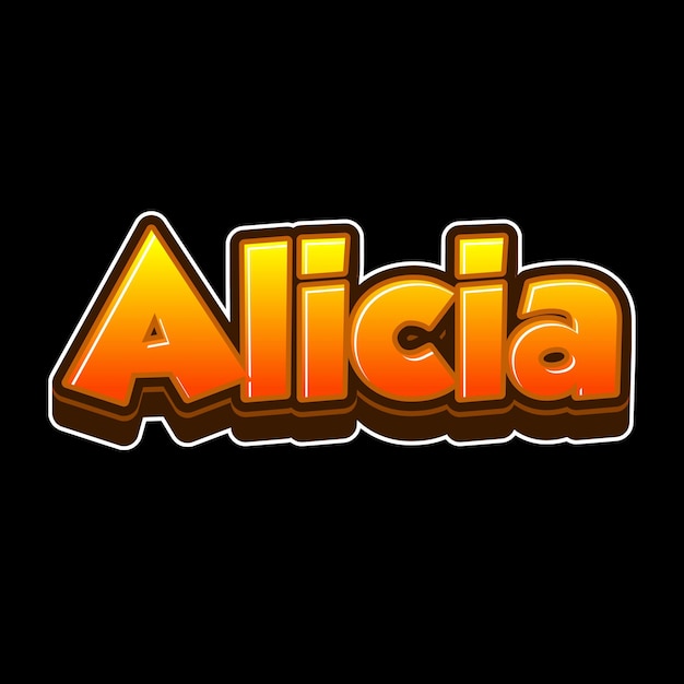 Alicia tekst 3D oranje zwarte achtergrond foto JPG.