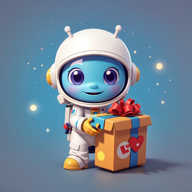 Alien Astronaut Geschenkdoos Cartoon Illustratie voor Wetenschapsvakantie