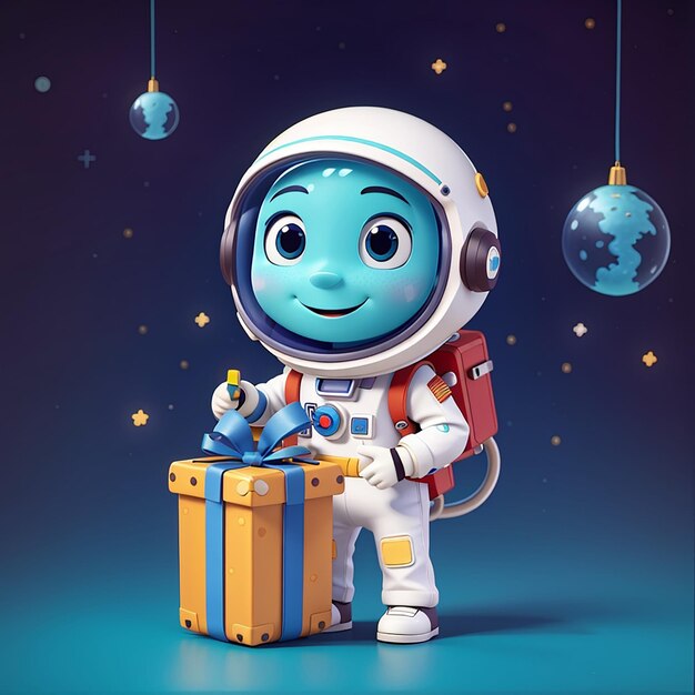 Alien Astronaut Geschenkdoos Cartoon Illustratie voor Wetenschapsvakantie