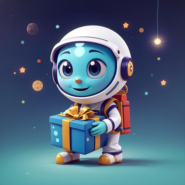 Alien Astronaut Geschenkdoos Cartoon Illustratie voor Wetenschapsvakantie