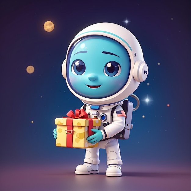 Alien Astronaut Gift Box Cartoon Illustration for Science Holiday