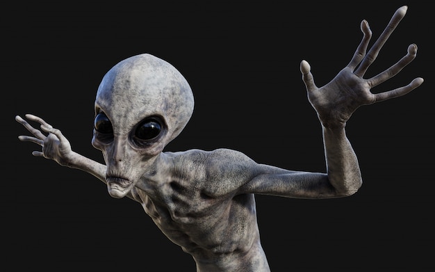 Alien on black background with clipping path