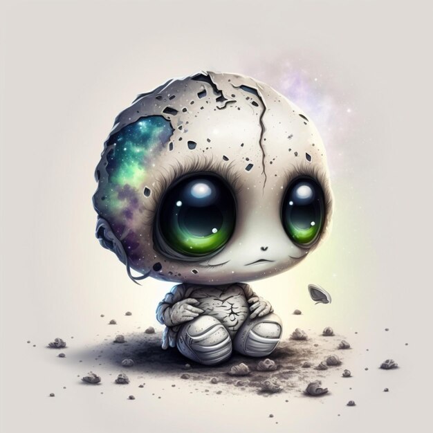 Cute Alien Kawaii Chibi Watercolor Cartoon · Creative Fabrica