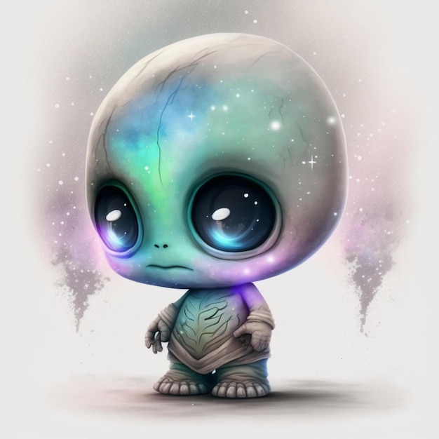 Alien Chibi Abstract Galaxy Watercolor Hyperrealistic