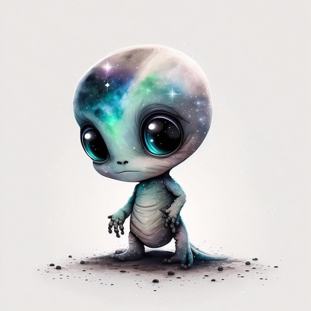 Alien Chibi Abstract Galaxy Watercolor Hyperrealistic