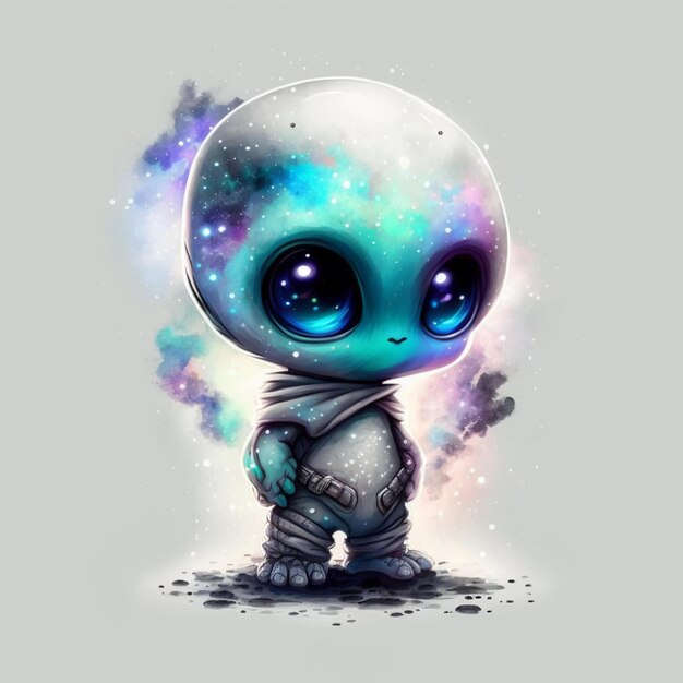 Alien Chibi Abstract Galaxy Watercolor Hyperrealistic