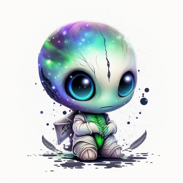 Alien Chibi Abstract Galaxy Watercolor Hyperrealistic