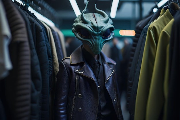 Photo alien in clothing store generative ai