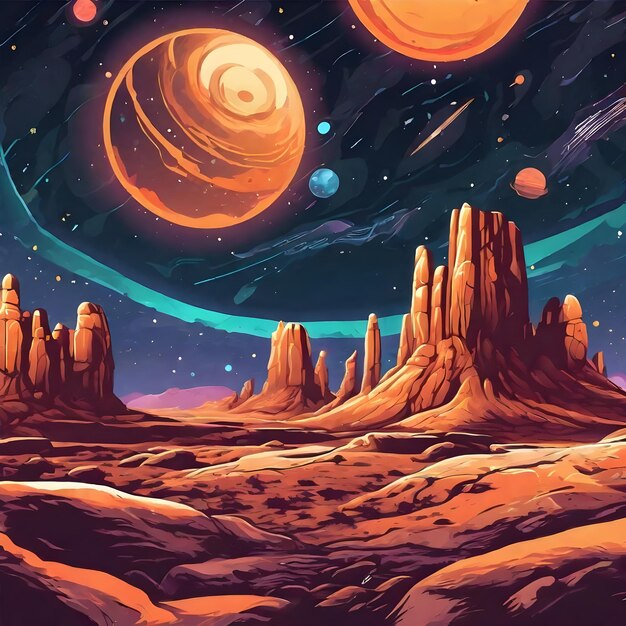 Alien exoplanet landscape vector art