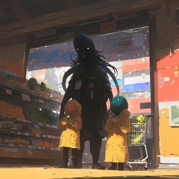 Photo alien familys surreal grocery adventure