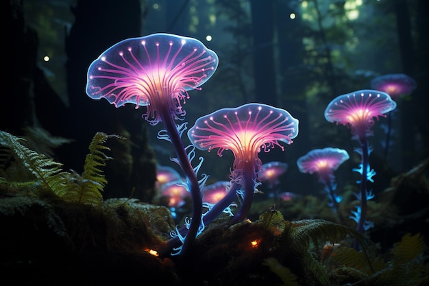 Alien flora in a bioluminescent rainforest