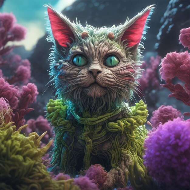 Alien Fluffy Kitty Terraforming Alien Flora Sci Fi 8k resolutie Maximale kwaliteit Perfect