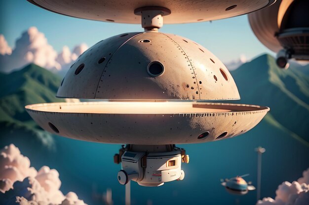 Photo alien flying saucer ufo spaceship ufo advanced civilization aircraft wallpaper background