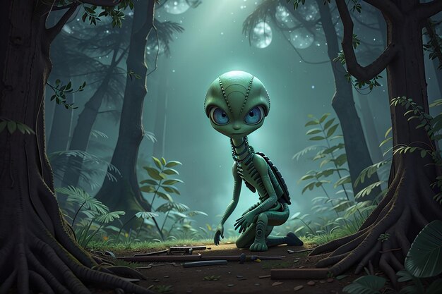 alien in the forest illustration