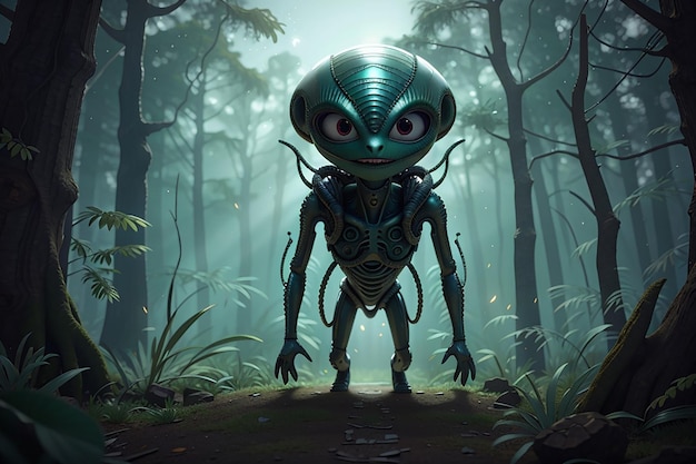 alien in the forest illustration