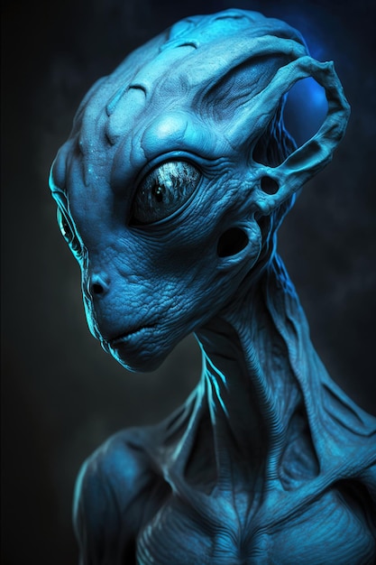 Alien from UFO closeup face of sentient being from deep space illustration generative AI