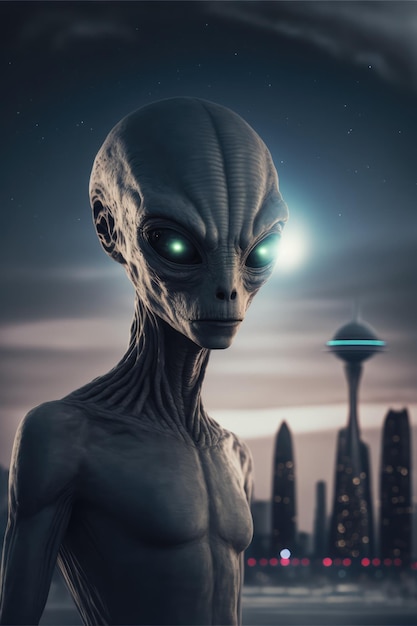 Alien in froon of UFO generative ai