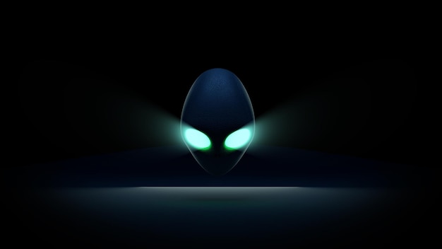 Alien Head met gloeiende ogen op donkere achtergrond
