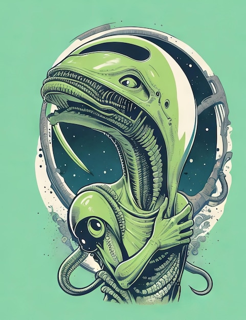 Alien illustration for tshirt print