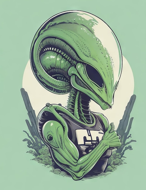 Alien illustration for tshirt print