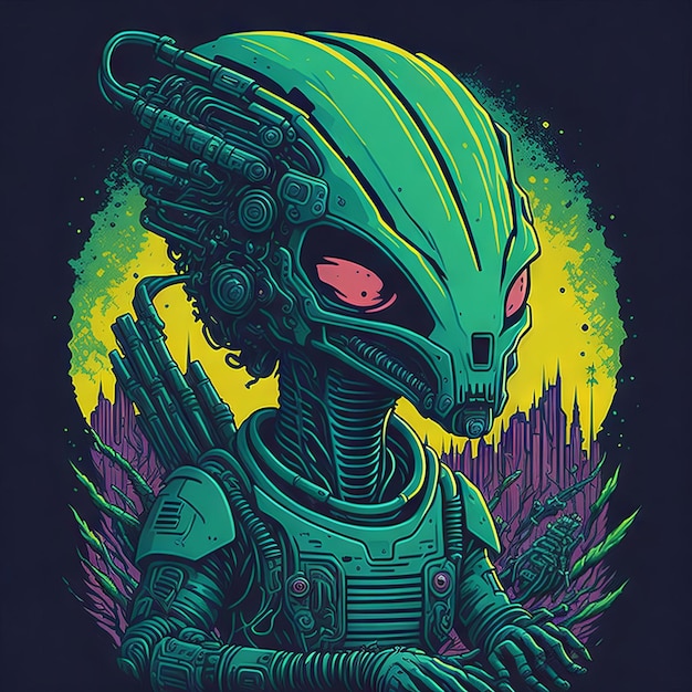 Alien illustration for tshirt print