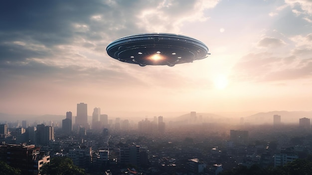 외계인 침략 UFO가 도시를 날아다니고