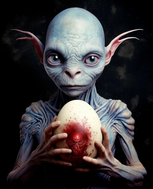 The alien is holding an Easter egg Cartoon scifi character