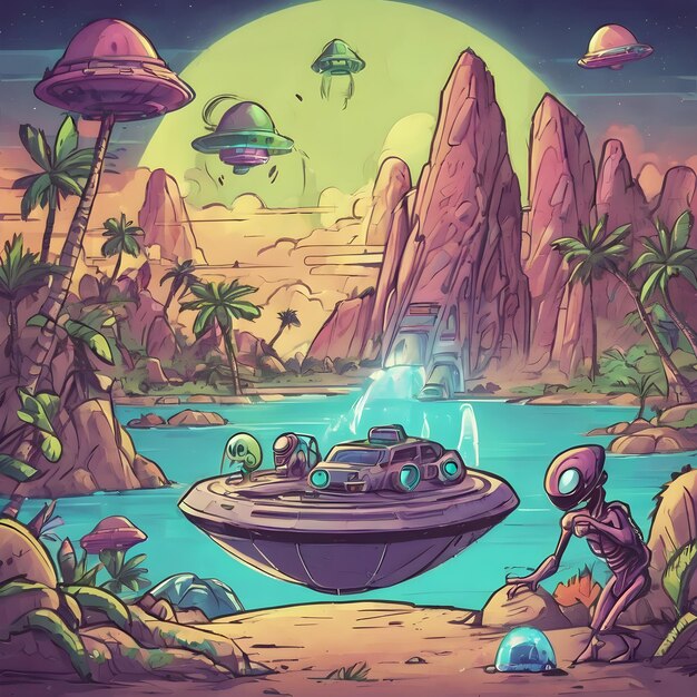 Photo alien island cartoon background very cool