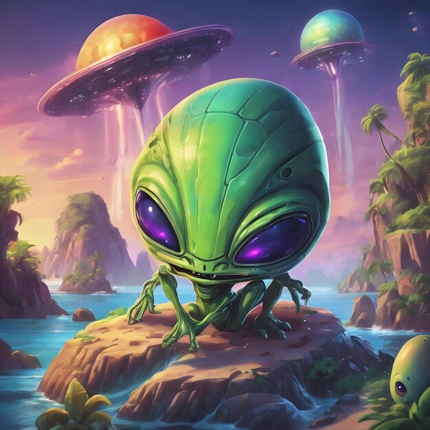 Alien Island Cartoon Background Very Cool