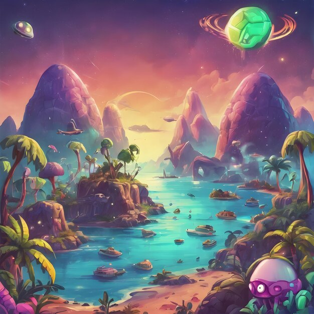 Alien Island Cartoon Background Very Cool