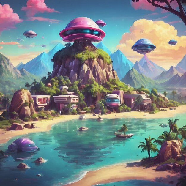 Alien Island Cartoon Background Very Cool