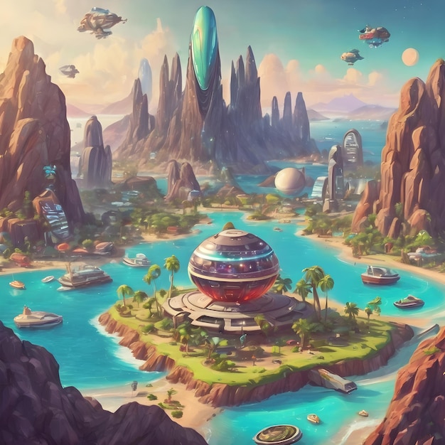 Alien Island Cartoon Background Very Cool