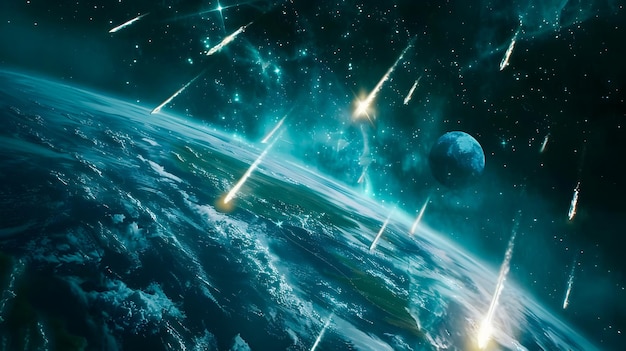 Alien Meteorite Impact on Earth in Detailed Science Fiction Illustration