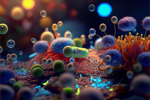 Alien Microns in a telescope Strange and color full bacteria wallpaper