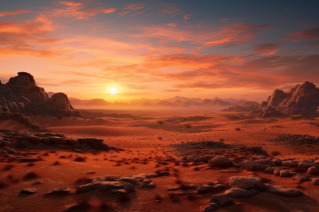 Инопланетная планета 3D Рендеринг компьютерных рисунков Скалы и песок ИИ