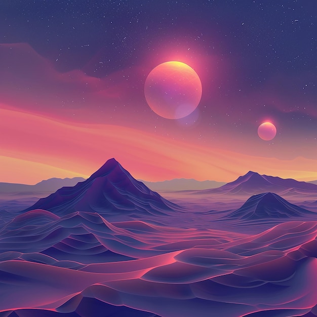 Alien Planet Landscape Dusk or Dawn Desert Surface